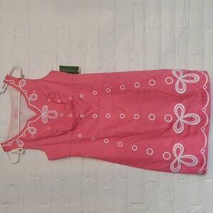 NWT Lilly Pulitzer Dolly Barbie Pink White Embroidered Shift Dress, Size 2,Lined